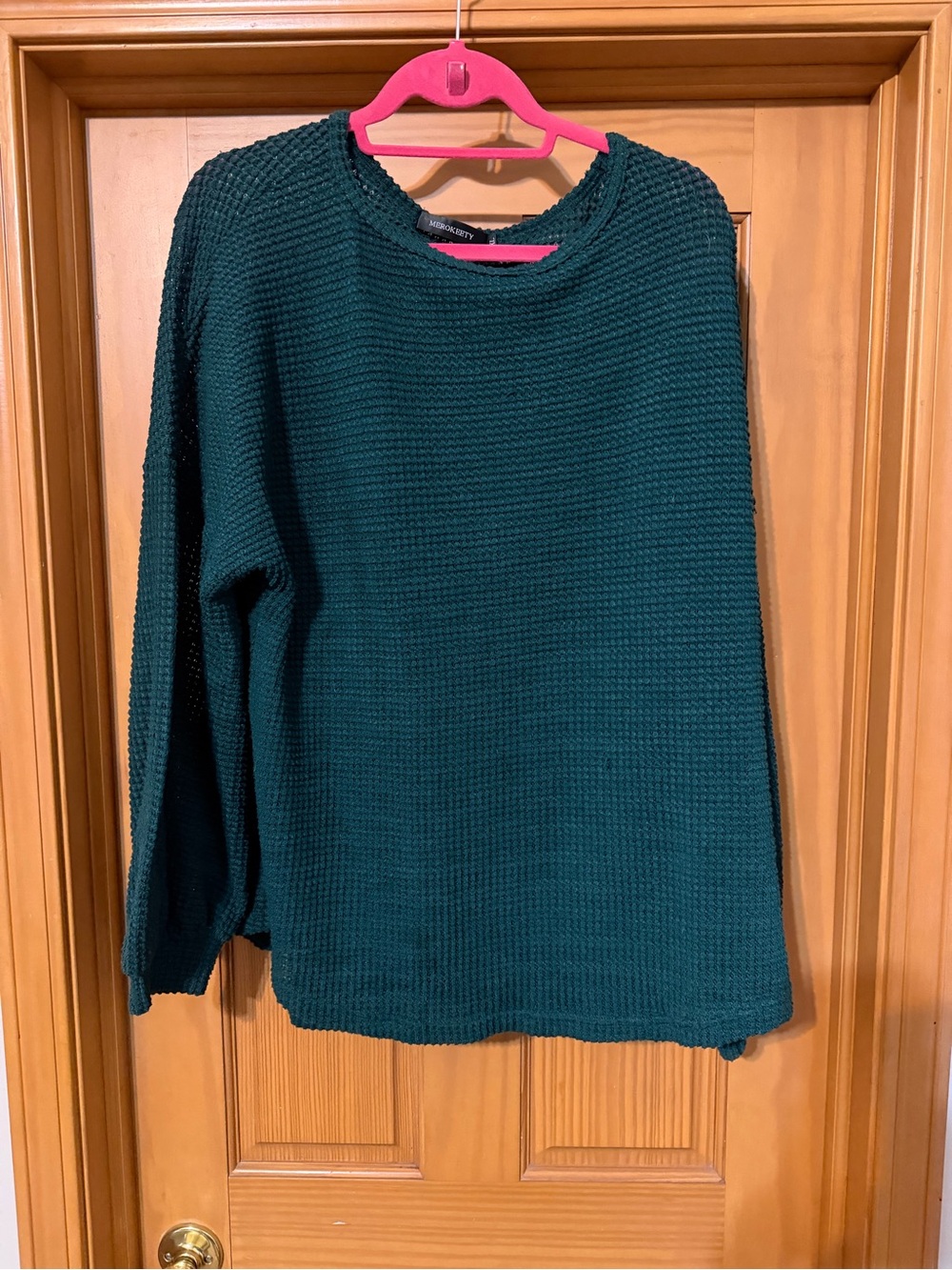 Textured Waffle Crewneck Sweater in Dark Teal